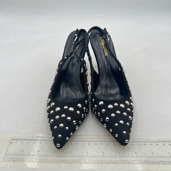 Tang'scuisins Black Studded High Heels Slingback Pointy Toe Pumps Sexy Sandals - Picture 3 of 8